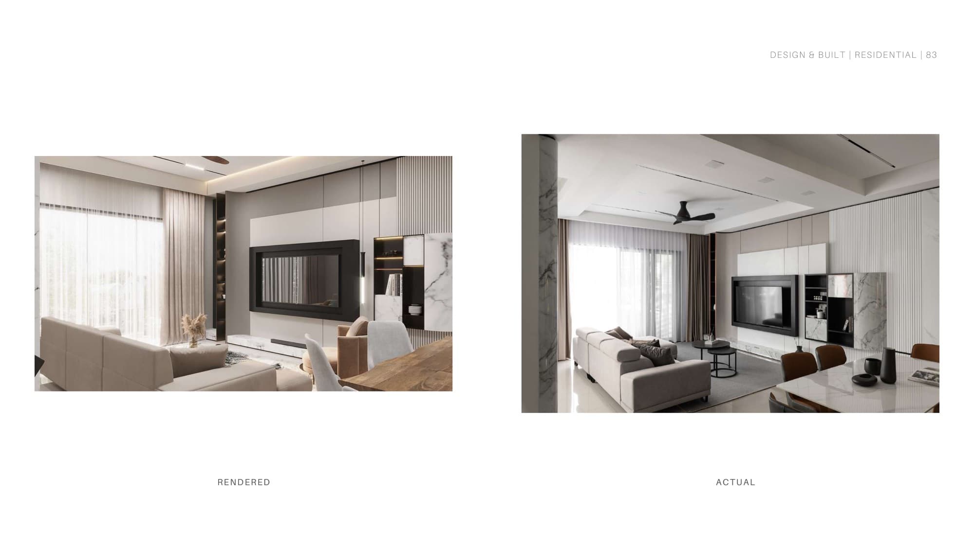 Living room with marble TV wall